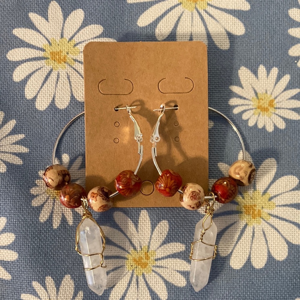 Handmade Clear Quartz Hoop Earrings